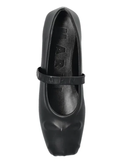 Marni Black Ballerinas With Embossed Bow Detail On The Front In Leather Woman