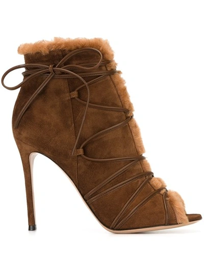 Gianvito Rossi Aspen Suede Peep-toe Ankle Boots In Brown