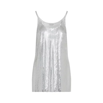 Rabanne Metallic Sleeveless Top With Spaghetti Straps And Chainmail In Tech Fabric Woman