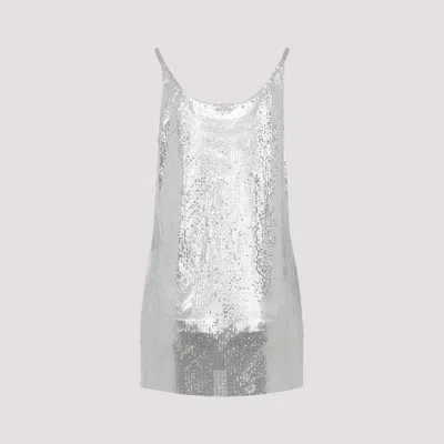 Rabanne Metallic Sleeveless Top With Spaghetti Straps And Chainmail In Tech Fabric Woman