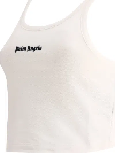 Palm Angels Ribbed Sleeveless Cropped Tank Top In White
