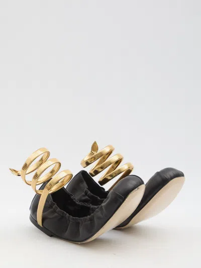 René Caovilla Juniper 10 Lambskin Serpent Detail Ballerinas In Black