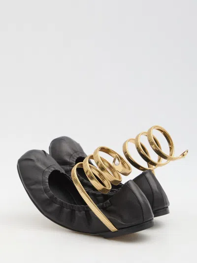 René Caovilla Juniper 10 Lambskin Serpent Detail Ballerinas In Black