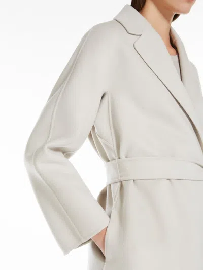 's Max Mara Esturia Light Grey Coat With Matching Belt In Wool Woman