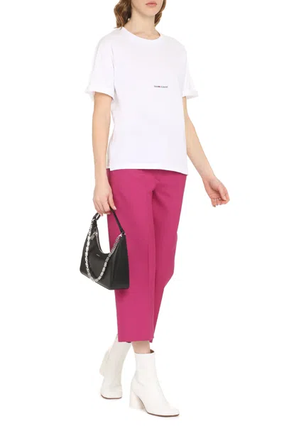 Saint Laurent Basic White T-shirt With Miiddle Logo Print In Cotton Woman