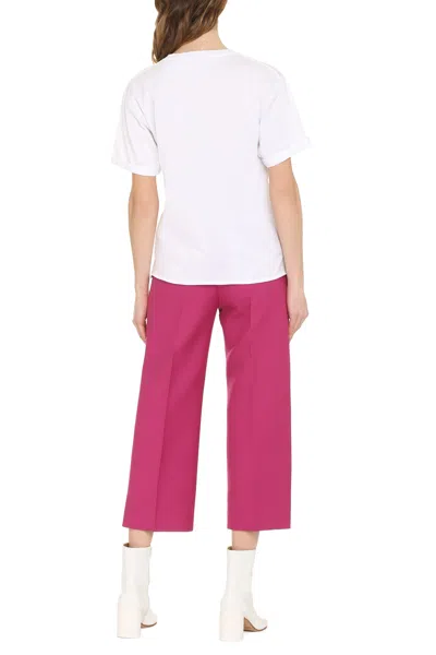 Saint Laurent Basic White T-shirt With Miiddle Logo Print In Cotton Woman