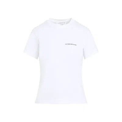 Victoria Beckham Womens White Logo-print Regular-fit Organic-cotton Jersey T-shirt Xl