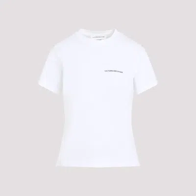 Victoria Beckham Womens White Logo-print Regular-fit Organic-cotton Jersey T-shirt Xl