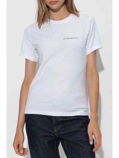 Victoria Beckham Womens White Logo-print Regular-fit Organic-cotton Jersey T-shirt Xl