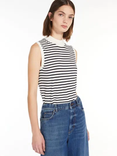 Weekend Max Mara Nazione Striped Stretch Viscose Top 24253660716 Col 010