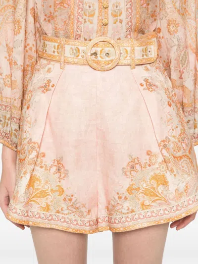 Zimmermann Acacia Linen Shorts In Pink