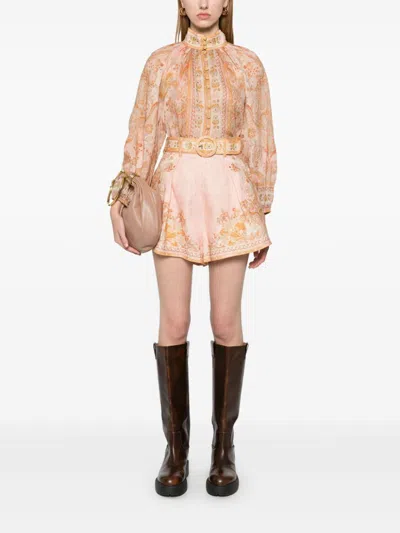 Zimmermann Acacia Linen Shorts In Pink
