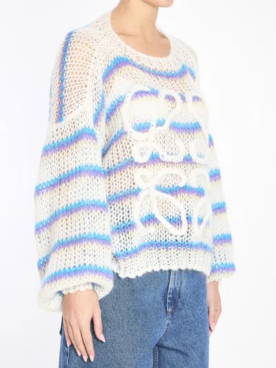 Loewe Anagram Embroidered Striped Mohair-blend Sweater In White
