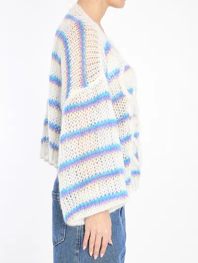 Loewe Anagram Embroidered Striped Mohair-blend Sweater In White