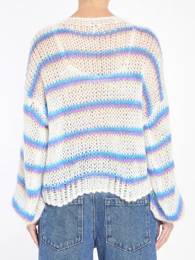 Loewe Anagram Embroidered Striped Mohair-blend Sweater In White