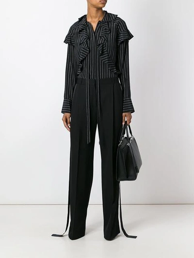 Shop Givenchy Pinstripe Ruffle Shirt - Black