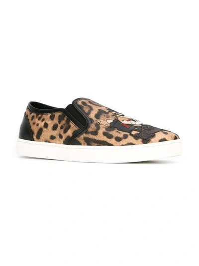 Shop Dolce & Gabbana Leopard Slip On Leather Sneakers