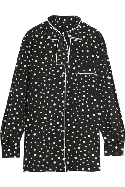 Dolce & Gabbana Pussy-bow Polka-dot Stretch-silk Crepe De Chine Blouse In Pois Liaeco Foedo Eero