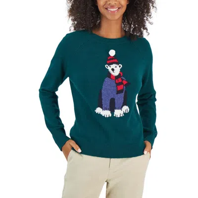 Tommy Hilfiger Polar Bear Womens Wool Blend Graphic Pullover Sweater In Green