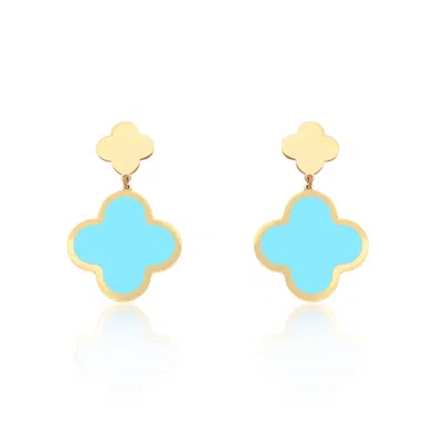 The Lovery Turquoise And Gold Clover Drop Earrings In Blue