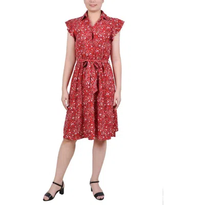 Ny Collection Petites Womens Woven Floral Fit & Flare Dress In Multi