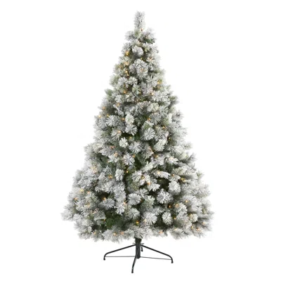 Homplanti 7' Flocked Oregon Pine Xmas Tree W/400 Lights And 834 Tips