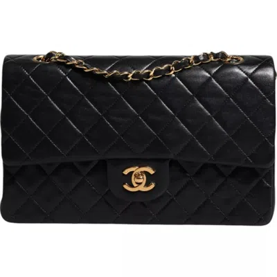 Pre-owned Chanel Lambskin Medium Classic Double Flap Quilted Shoulder Women's Bag In Black