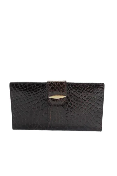 Tardini Womens Genuine American Alligator Textured Billfold Card Wallet Black In Black