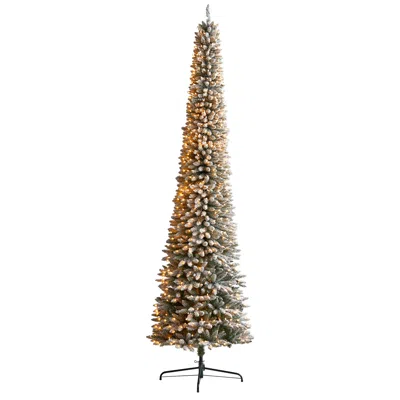 Homplanti 11' Flocked Pencil Artificial Christmas Tree With 850 Lights