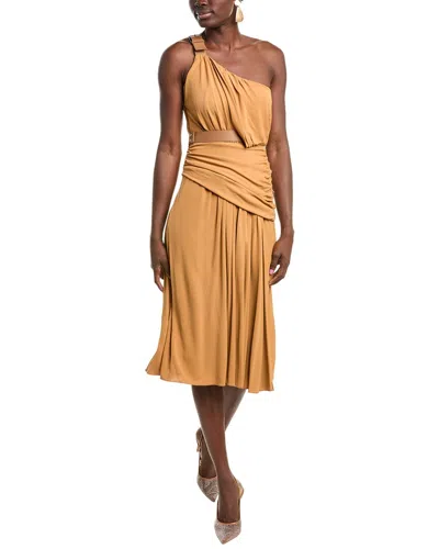 Alberta Ferretti One-shoulder Midi Dress In Brown