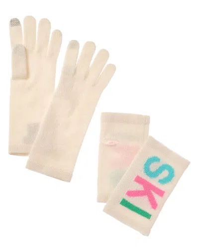 Hannah Rose Ski Intarsia 3-in-1 Cashmere Gloves In White