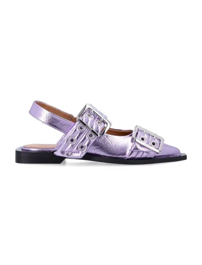 Ganni Women's Metallic Feminine Buckle Ballerinas Sneaker In Pink Lavander