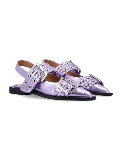 Ganni Women's Metallic Feminine Buckle Ballerinas Sneaker In Pink Lavander