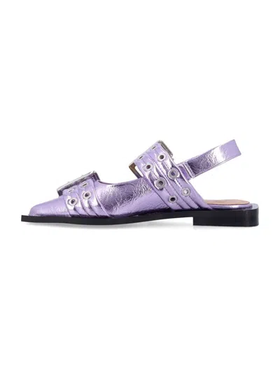 Ganni Women's Metallic Feminine Buckle Ballerinas Sneaker In Pink Lavander