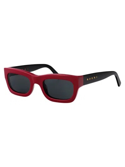 Marni Logo Acetate Rectangle Sunglasses In Falls Bordeaux