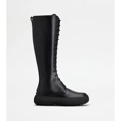Tod's Lace-up Knee-length Boots In Black