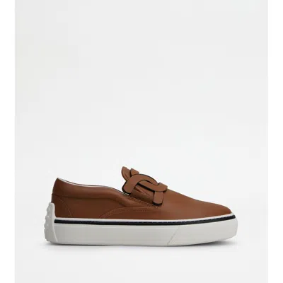 Shop Tod's Slip On Shoes In Leather In Brown