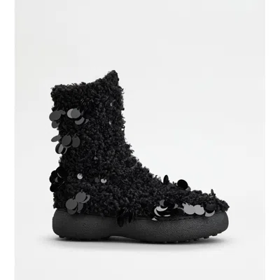 Tod's W. G. Lace-up Ankle Boots In Faux Fur In Black