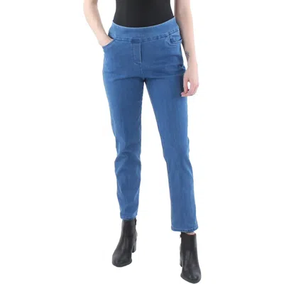 Alfred Dunner Petite Mid-rise Pull On Straight Leg Denim Pants, Petite & Petite Short In Blue