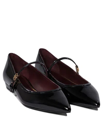 Tory Burch Black Ballet Shoes With Pointed Toe And Double T Motif In Black