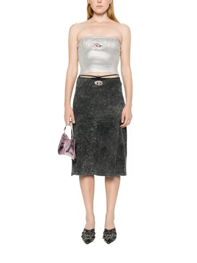 Diesel Ribbed Metallic Strapless Top In Silver