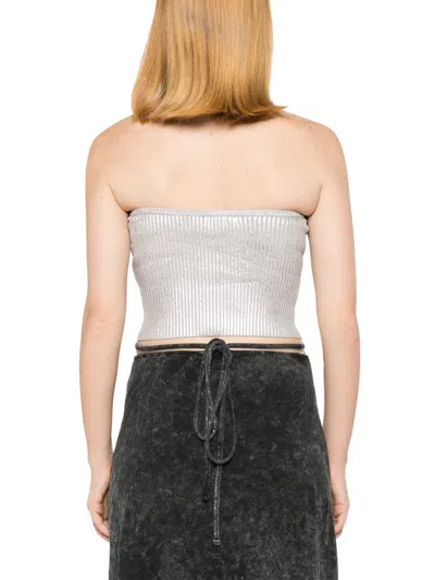 Diesel Ribbed Metallic Strapless Top In Silver