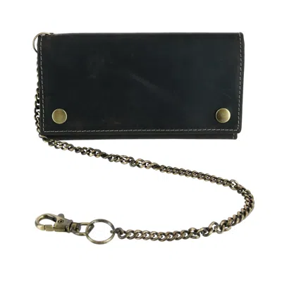Ctm Men's Hunter Leather Long Trifold Chain Wallet In Black