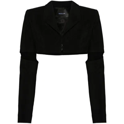 Mugler Cut-out Cropped Jacket In Black