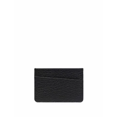 Maison Margiela Asymmetric Black Leather Card Holder With Grained Texture In Black