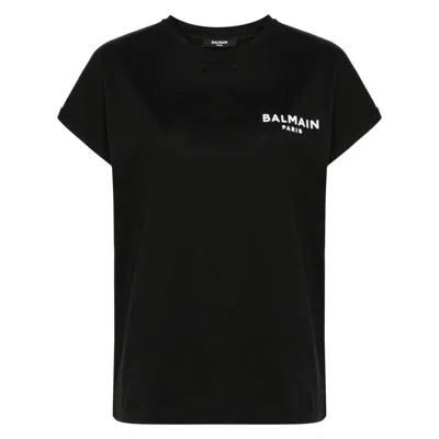 Balmain Flocked-logo Organic-cotton T-shirt In Black