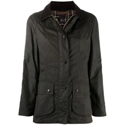 Barbour Brown Waxed Cotton Beadnell Jacket In Green
