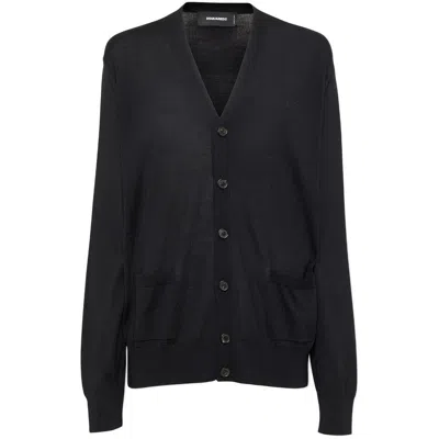 Dsquared2 Virgin Wool Cardigan In Black