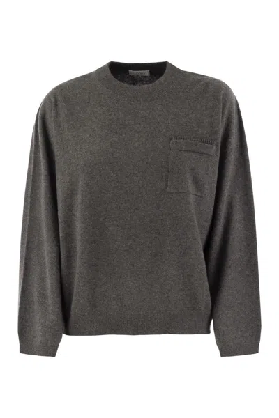 Brunello Cucinelli Women's Cashmere Sweater With Breast Pocket And Necklace