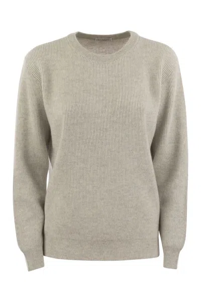 Brunello Cucinelli Women English Rib Cashmere Sweater With Monile
